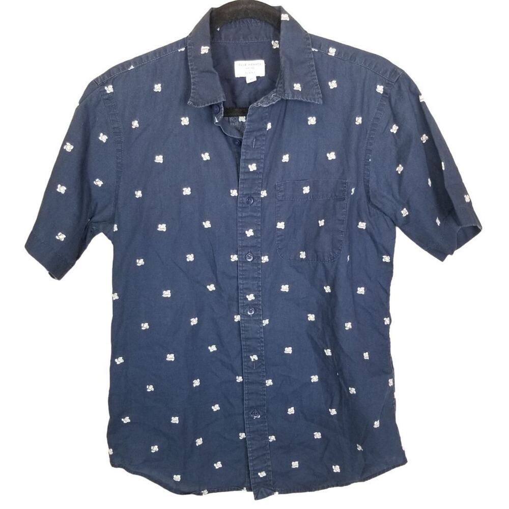 Club Monaco Mens Geometric Button Shirt Size XS Slim Fit Cotton Breathable Navy
